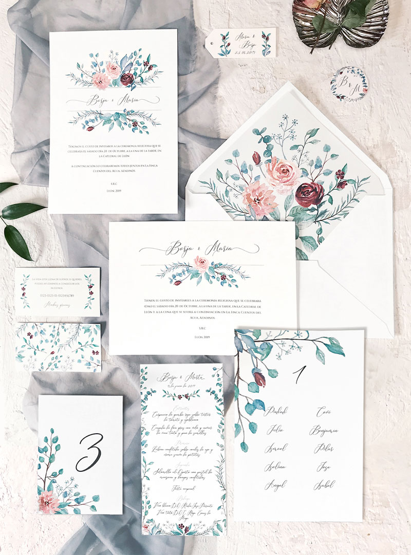 Wedding invitations with flowers